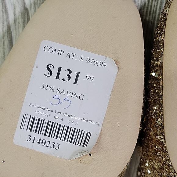 Kate Spade New York Glendi Gold Glitter Slip On Mules Womens Size 5.5 NEW - Picture 10 of 15